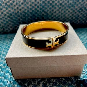 Tory Burch Black and Gold Enamel Bangle. Like New.